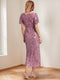 Trumpet/Mermaid V-Neck Short Ruffle Sleeves Ankle-Length Mother of the Bride Dresses with Appliques