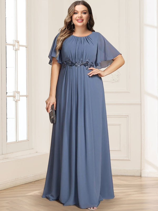 Plus Size A-Line/Princess Scoop Short Sleeves Floor-Length Mother of the Bride Dresses with Applique
