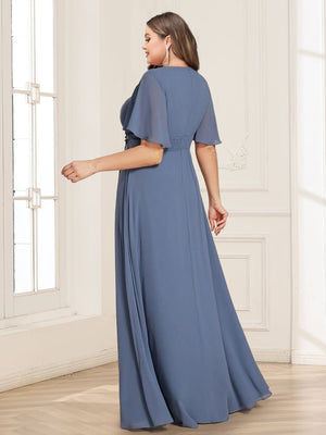 Plus Size A-Line/Princess Scoop Short Sleeves Floor-Length Mother of the Bride Dresses with Applique