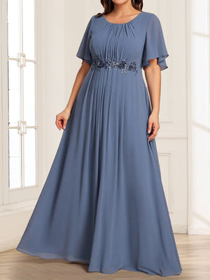 Plus Size A-Line/Princess Scoop Short Sleeves Floor-Length Mother of the Bride Dresses with Applique
