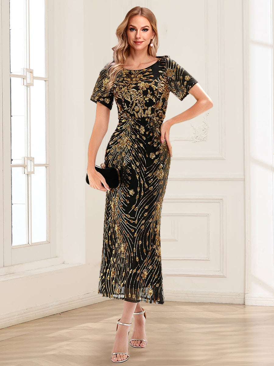 Trumpet/Mermaid Scoop Short Sleeves Ankle-Length Mother of the Bride Dresses with Sequin