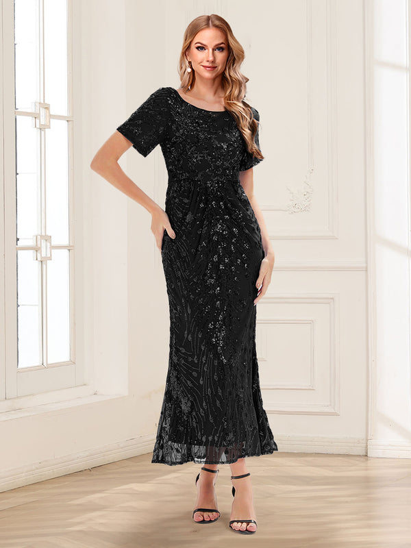 Trumpet/Mermaid Scoop Short Sleeves Ankle-Length Mother of the Bride Dresses with Sequin
