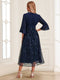 A-Line/Princess V-Neck 3/4 Flared Sleeves Tea-Length Mother of the Bride Dresses with Sequins Mesh