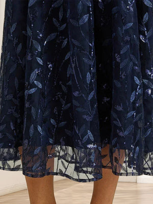 A-Line/Princess V-Neck 3/4 Flared Sleeves Tea-Length Mother of the Bride Dresses with Sequins Mesh