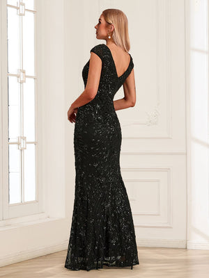 Trumpet/Mermaid V-Neck Sleeveless Ankle-Length Mother of the Bride Dresses with Beadings & Sequins Embroidery