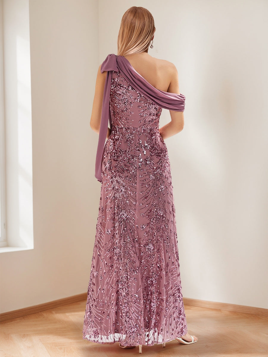 Trumpet/Mermaid Drop Shoulder Sleeves Floor-Length Mother of the Bride Dresses with Bow Detail &amp; Sequin Embroidery