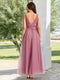 A-Line/Princess V-Neck Sleeveless Ankle-Length Wedding Guest Dresses With Lace Applique