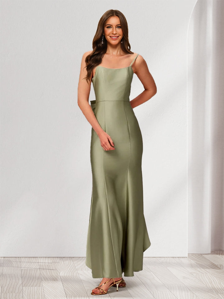 Trumpet/Mermaid Spaghetti Straps Sleeveless Floor-Length Bridesmaid Dresses with Bowknot &amp; Ruffles