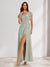 A-Line/Princess Square Neck Short Ruffle Sleeves Floral Bridesmaid Dresses with Split Side