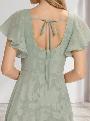 A-Line/Princess Square Neck Short Ruffle Sleeves Floral Bridesmaid Dresses with Split Side