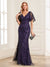 Gorgeous Trumpet/Mermaid V-Neck Short Ruffle Sleeves Floor-Length Mother of the Bride Dresses with Sequin Embroidery
