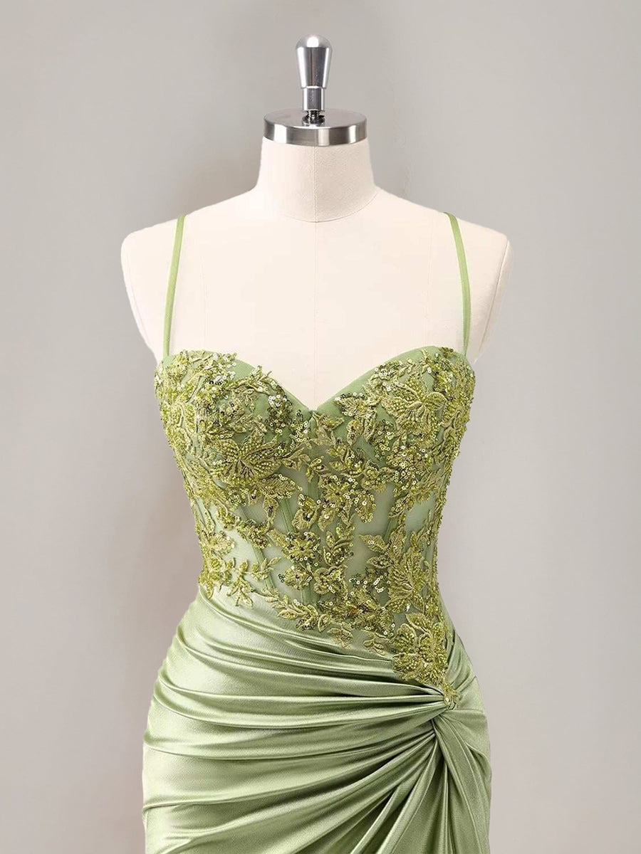 Sheath/Column Spaghetti Straps Sleeveless Ruched Mini Homecoming Dresses With Appliques