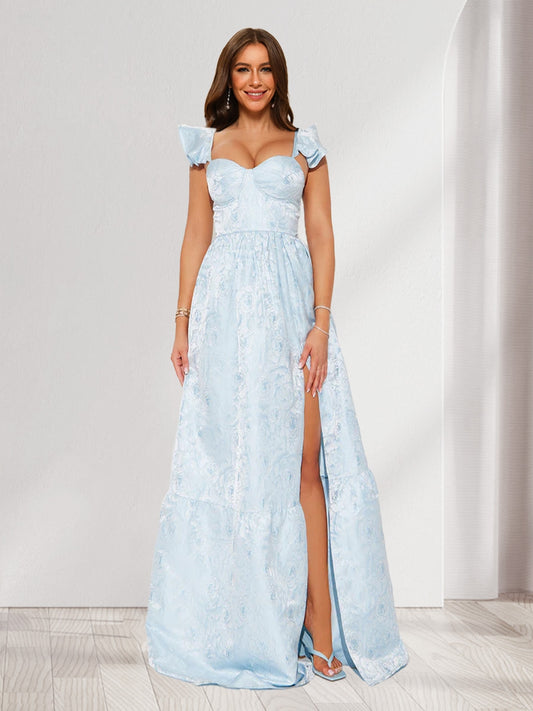 A-Line/Princess Sweetheart Sleeveless Floor-Length Bridesmaid Dresses With Split Side & Ruffle Straps