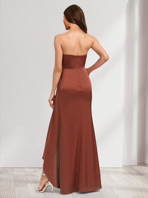 Trumpet/Mermaid Strapless Floor-Length Ruched Bridesmaid Dresses with Split Side