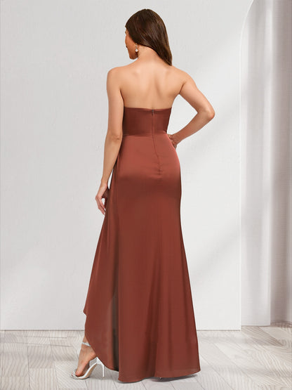 Trumpet/Mermaid Strapless Floor-Length Ruched Bridesmaid Dresses with Split Side