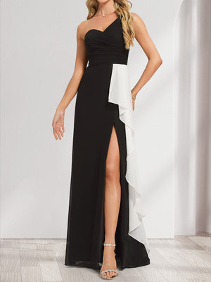 Chiffon A-Line/Princess One Shoulder Floor-Length Bridesmaid Dresses With Split Side & Ruffle