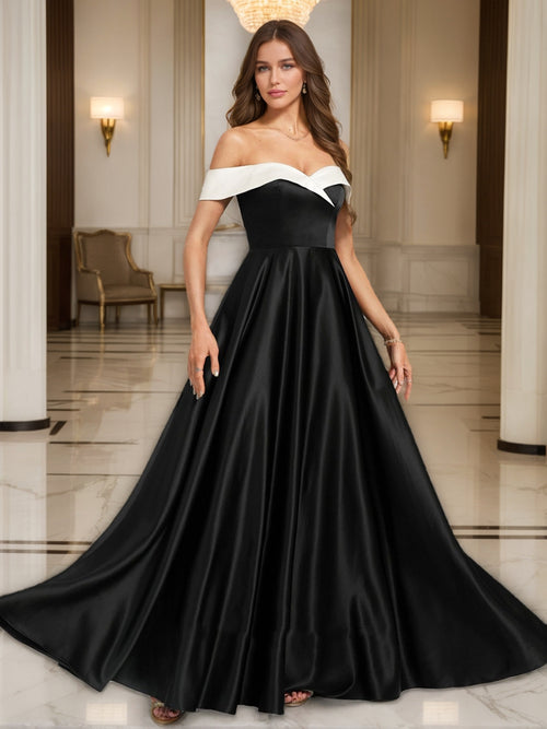 A-line Off-the-Shoulder Floor-Length Ruched Evening Dresses