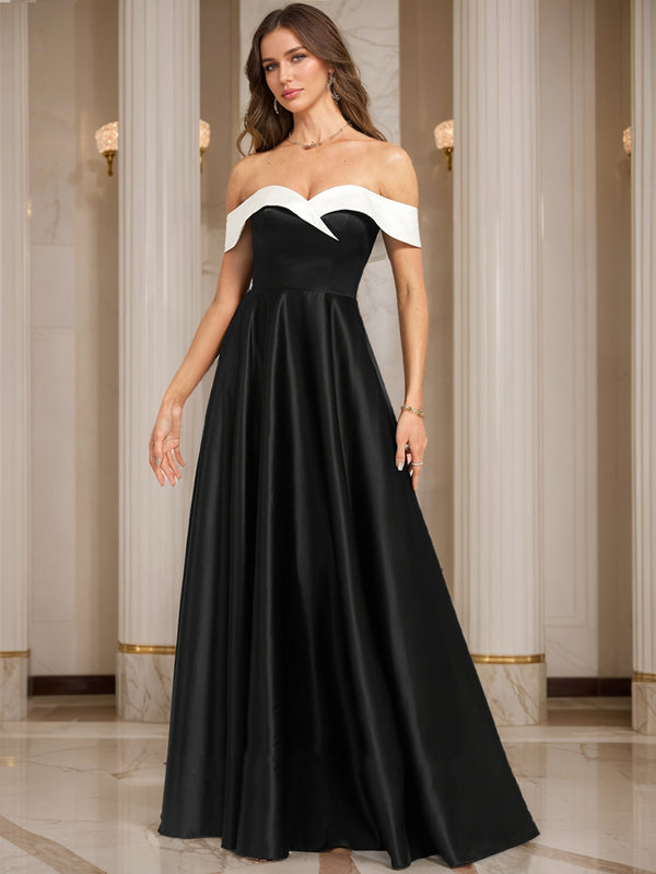A-line Off-the-Shoulder Floor-Length Ruched Evening Dresses