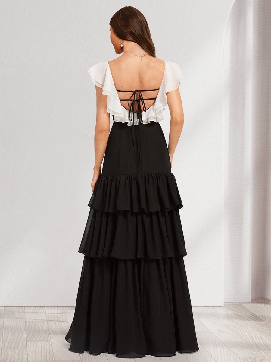 A-Line/Princess Scoop Floor-Length Chiffon Bridesmaid Dresses With Split Side &amp; Cascading Ruffles