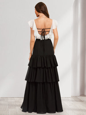 A-Line/Princess Scoop Floor-Length Chiffon Bridesmaid Dresses With Split Side & Cascading Ruffles