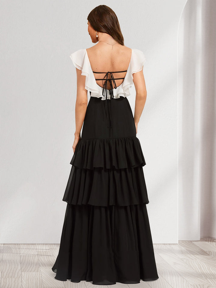 A-Line/Princess Scoop Floor-Length Chiffon Bridesmaid Dresses With Split Side &amp; Cascading Ruffles