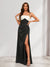 Satin A-Line/Princess Spaghetti Straps Floor-Length Ruched Bridesmaid Dresses With Split Side
