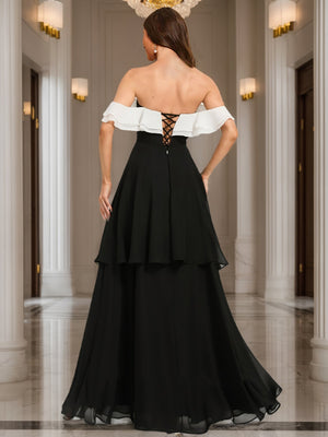 A-Line/Princess Off-the-Shoulder Floor-Length Chiffon Evening Dresses With Cascading Ruffles