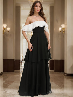 A-Line/Princess Off-the-Shoulder Floor-Length Chiffon Evening Dresses With Cascading Ruffles