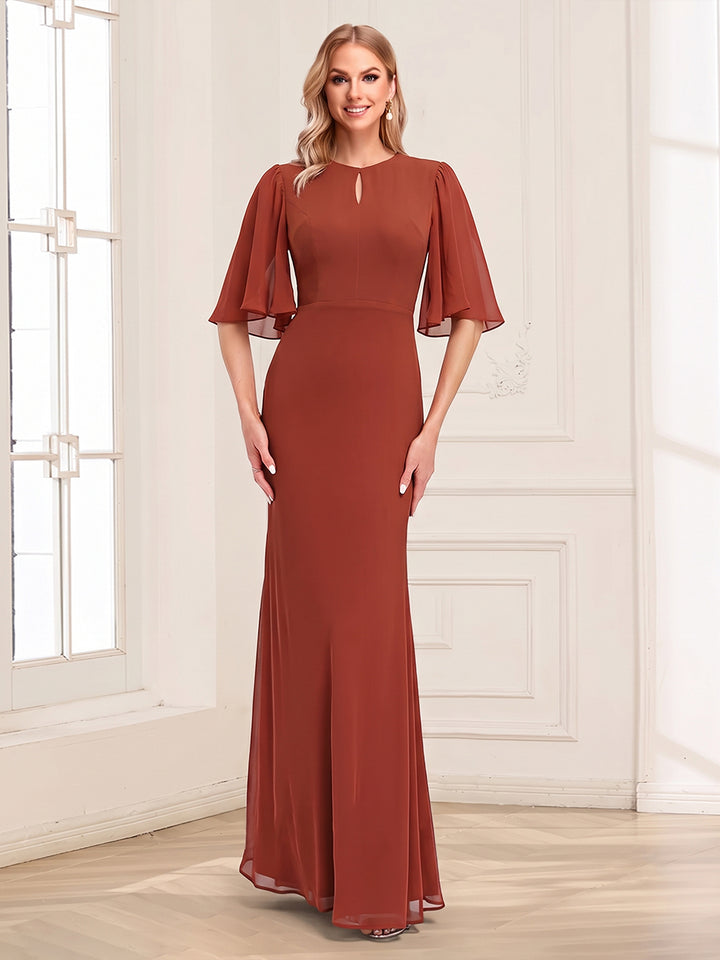 Trumpet/Mermaid Scoop Short Sleeves Floor-Length Mother of the Bride Dresses