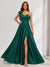A-Line/Princess V-Neck Sleeveless Floor-Length Satin Bridesmaid Dresses With Split Side & Bowknot