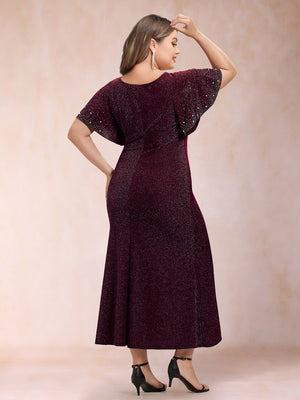 Trumpet/Mermaid Scoop Short Ruffles Sleeves Tea-Length Mother of the Bride Dresses with Sequins