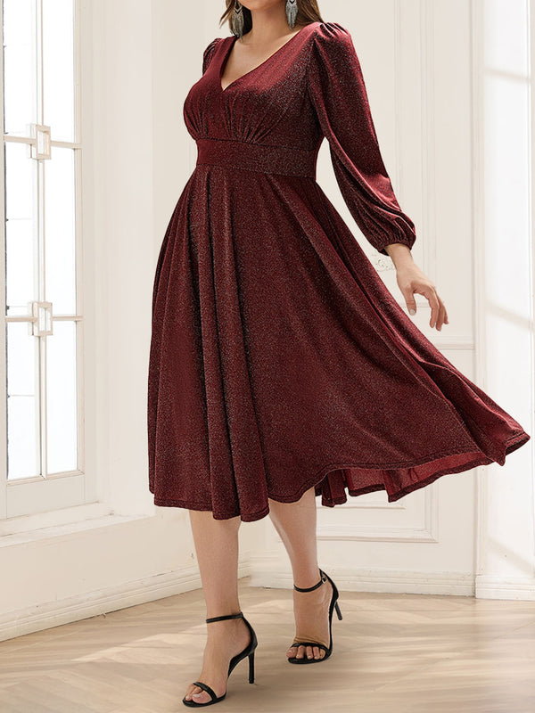 A-Line/Princess V-Neck Long Sleeves Tea-Length Mother of the Bride Dresses with Pocket