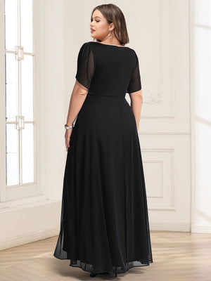 A-Line/Princess Short Sleeves V-Neck Plus Size Mother of the Bride Dresses With Sash