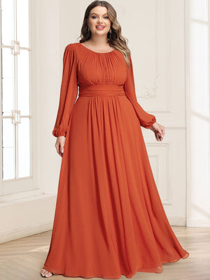 A-Line/Princess Chiffon Scoop Long Sleeves Ruched Plus Size Mother of the Bride Dresses