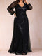 A-Line/Princess V-Neck Long Sleeves Sequins Plus Size Mother of the Bride Dresses
