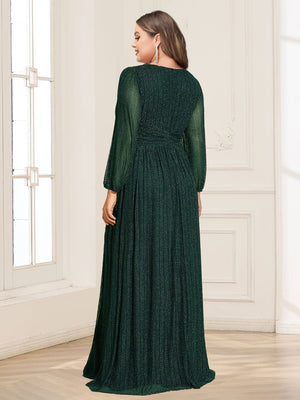 A-Line/Princess V-Neck Long Sleeves Ruched Plus Size Mother of the Bride Dresses