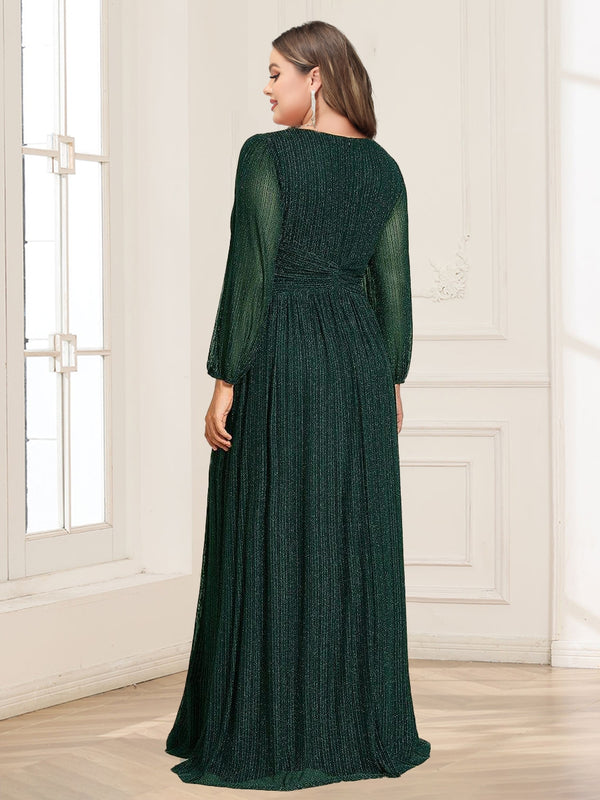 A-Line/Princess V-Neck Long Sleeves Ruched Plus Size Mother of the Bride Dresses