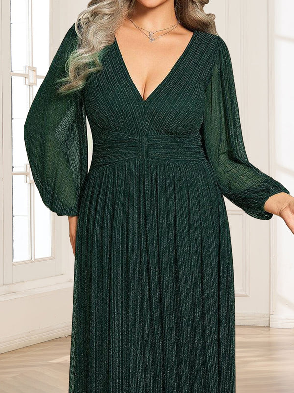 A-Line/Princess V-Neck Long Sleeves Ruched Plus Size Mother of the Bride Dresses