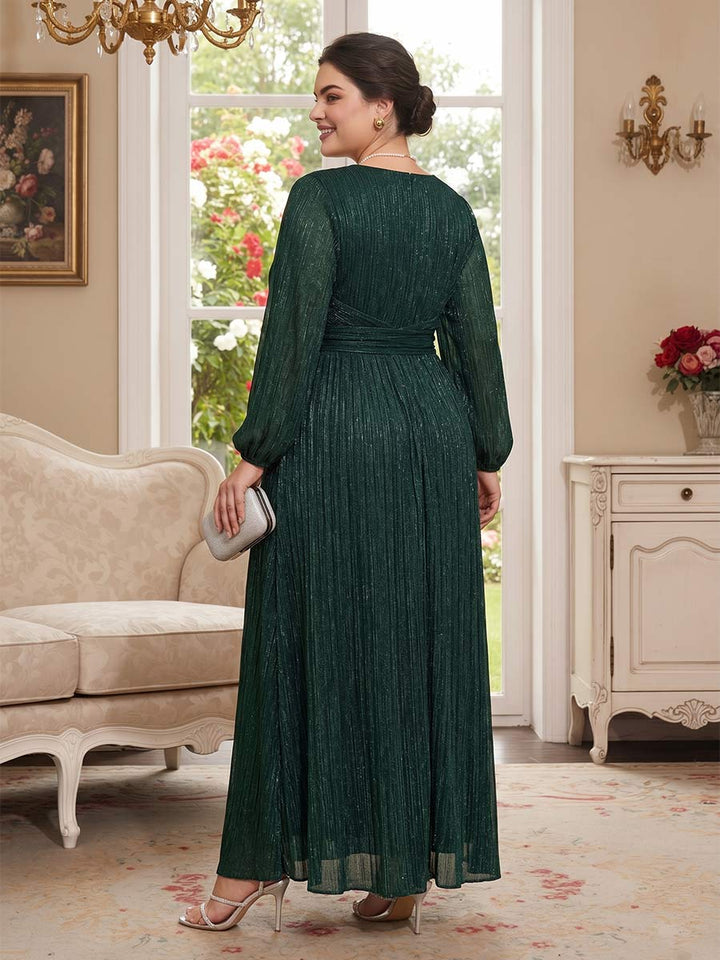 A-Line/Princess V-Neck Long Sleeves  Plus Size Mother of the Bride Dresses With Ruched