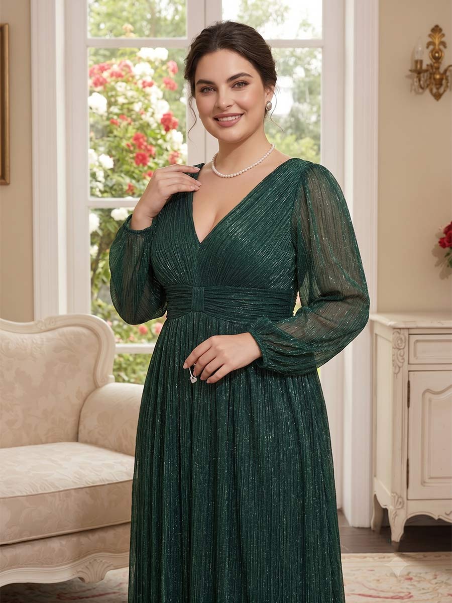 A-Line/Princess V-Neck Long Sleeves  Plus Size Mother of the Bride Dresses With Ruched