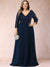 A-Line/Princess V-Neck 3/4 sleeves Long Plus Size Mother of the Bride Dresses With Sequins