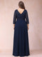 A-Line/Princess V-Neck 3/4 sleeves Long Plus Size Mother of the Bride Dresses With Sequins