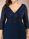 A-Line/Princess V-Neck 3/4 sleeves Long Plus Size Mother of the Bride Dresses With Sequins