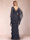 Chiffon Sheath/Column V-Neck Floor-Length Flutter Sleeves Mother Of The Bride Dresses With Ruffle Sequins Appliques Lace