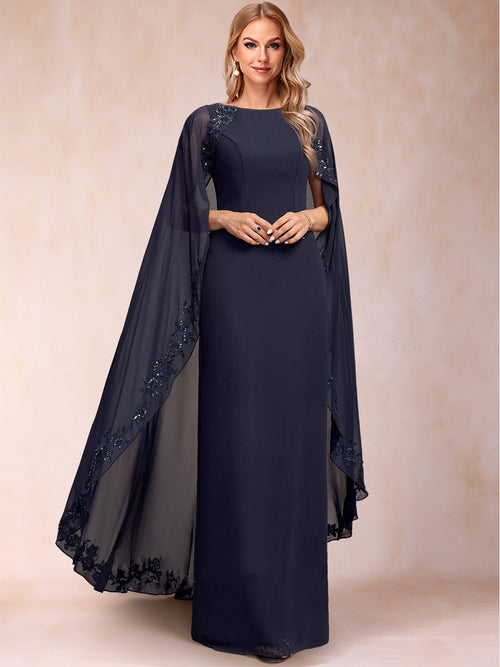 Sheath/Column Scoop Floor-Length Chiffon Mother Of The Bride Dresses With Lace Appliques