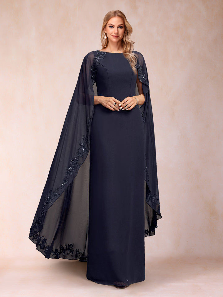Sheath/Column Scoop Floor-Length Chiffon Mother Of The Bride Dresses With Lace Appliques