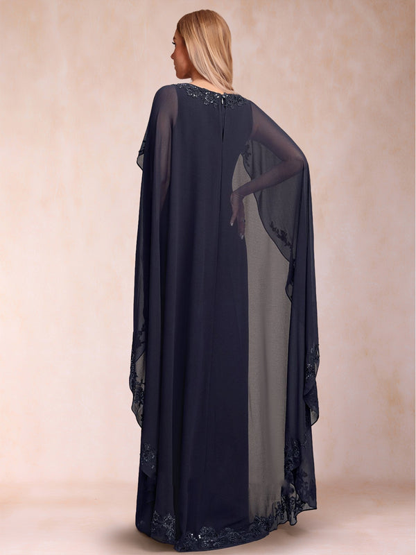 Sheath/Column Scoop Floor-Length Chiffon Mother Of The Bride Dresses With Lace Appliques