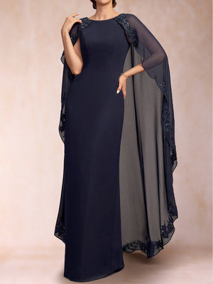 Sheath/Column Scoop Floor-Length Chiffon Mother Of The Bride Dresses With Lace Appliques