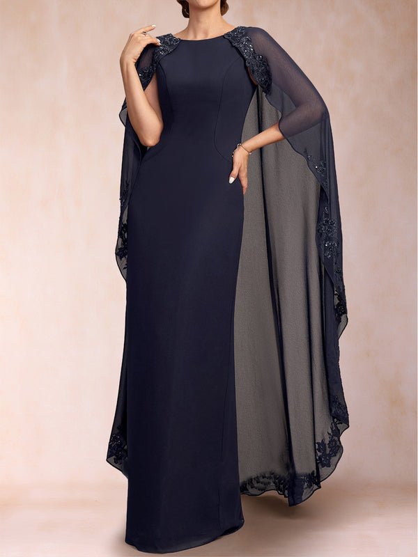 Sheath/Column Scoop Floor-Length Chiffon Mother Of The Bride Dresses With Lace Appliques