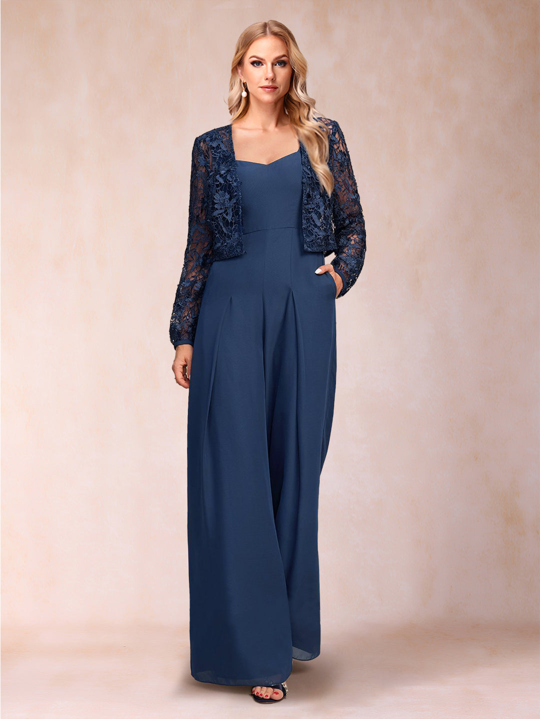 Jumpsuit/Pantsuit Square Neck Floor-Length 2 Pieces Mother of the Bride Dresses with Jacket